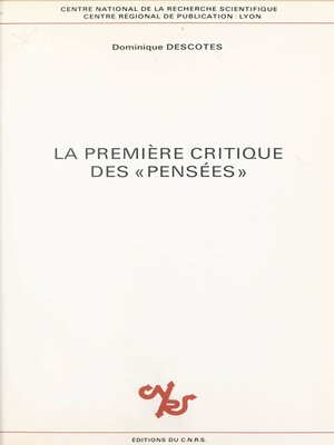 cover image of La première critique des Pensées